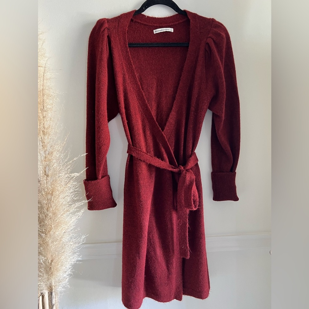 Abercrombie & Fitch Long Sleeve Dress in Deep Red